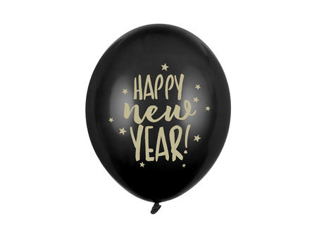 Balony 30cm, Happy New Year, Pastel Black (1 op. / 6 szt.)