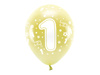 Balony Eco 33 cm, Cyfra '' 1 '', jasny złoty (1 op. / 6 szt.)
