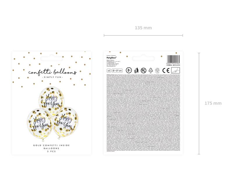 Zbliżenie na złote konfetti wewnątrz balonów