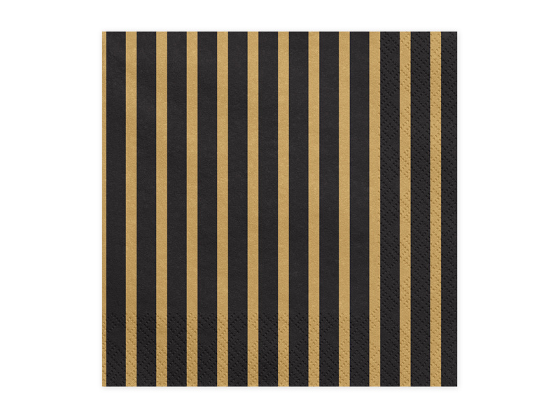Serwetki czarne ze złotymi paskami 33x33 cm – opakowanie