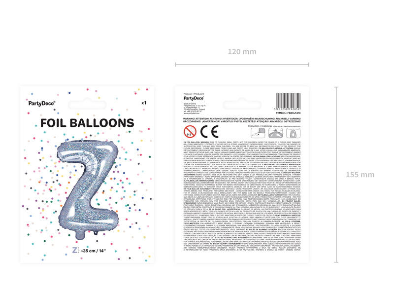 Balon foliowy Litera Z holograficzny 35 cm