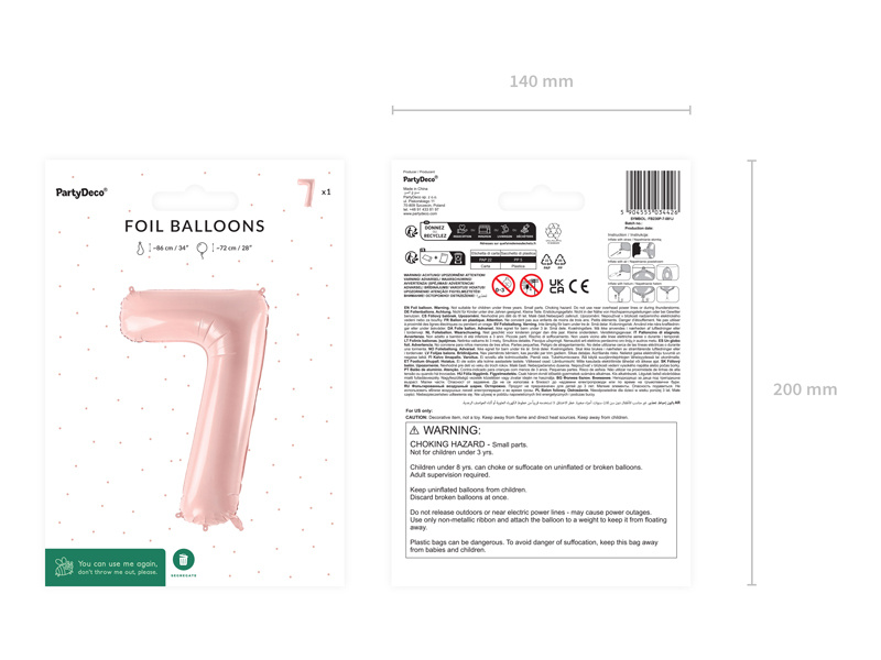 Balon foliowy cyfra 7 jasny różowy - zbliżenie na szczegóły