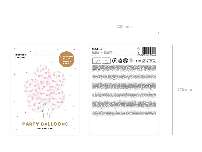 Balony Crystal Clear z nadrukiem serduszek – detale