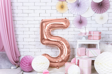 Balon foliowy Cyfra ''5'', 86cm, różowe złoto