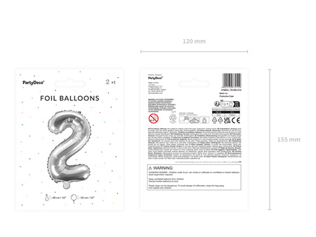 Balon foliowy Cyfra ''2'', 35cm, srebrny