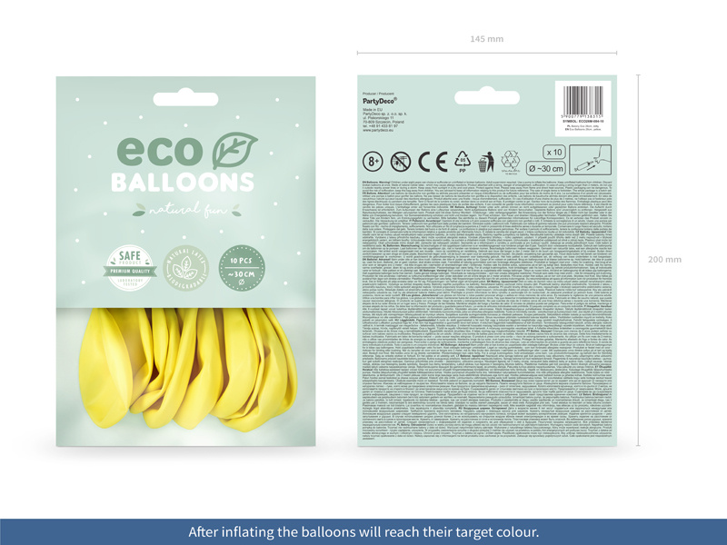 Balony Eco 26cm metalizowane, żółty w opakowaniu