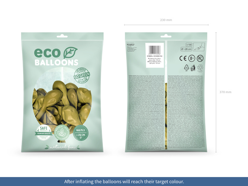 Balony Eco 26cm metalizowane jasny złoty - zbliżenie na balony