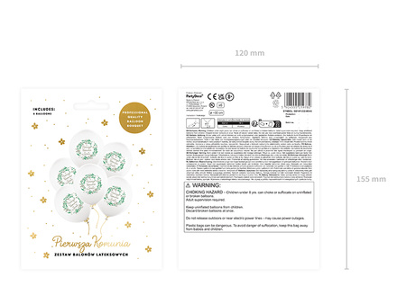 Balony 30 cm, Pierwsza Komunia Święta, Pastel White (1 op. / 6 szt.)