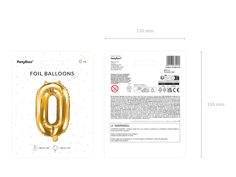 Balon foliowy cyfra 0 złoty – balon na tle ściany