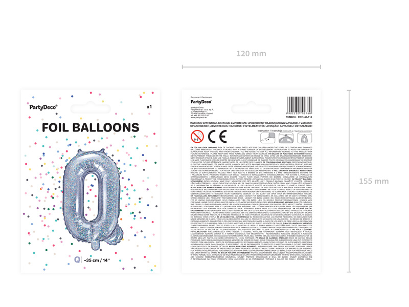Balon foliowy litera Q 35 cm holograficzny