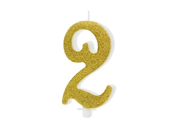 Świeczka urodzinowa Cyferka 2, złoty, 10cm