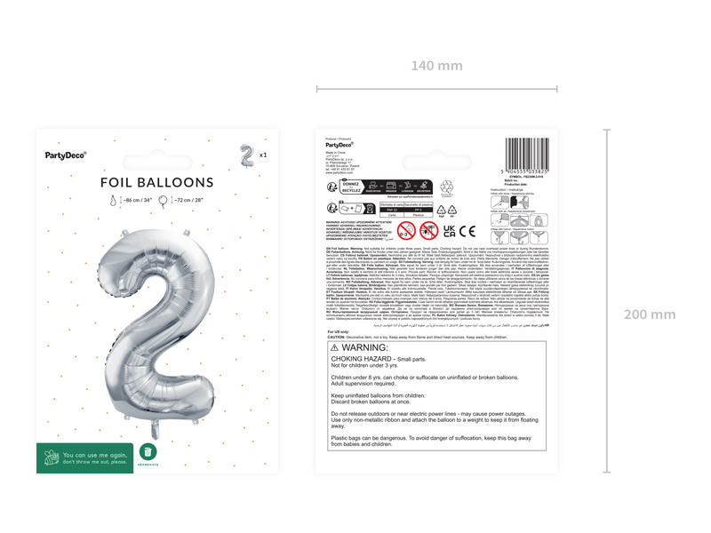 Srebrny balon Cyfra 2 w dekoracji