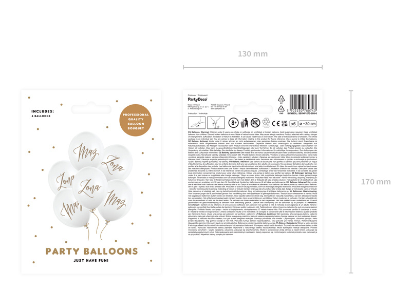 Balony 30cm Żona Mąż Pastel Pure White – widok balonów