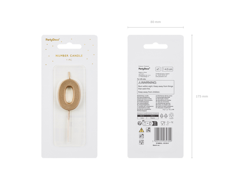 Złota świeczka cyfra 0 na patyczku