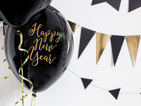 Balony 30cm, Happy New Year, Pastel Black (1 op. / 6 szt.)