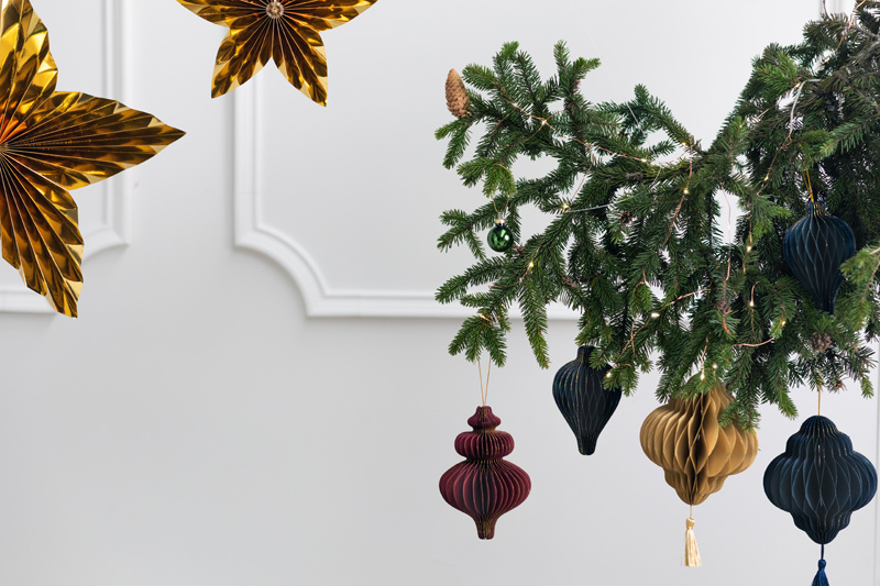 Zawieszona bombka papierowa honeycomb Latarnia granatowa