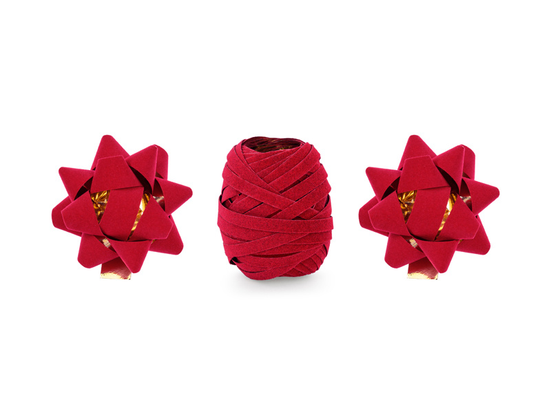 Zestaw welurowych wstążek i rozetek, czerwony mix