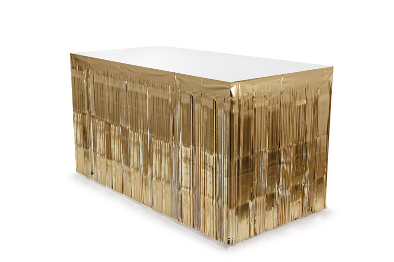 Skirting foliowy z frędzlami, elegancki złoty, 300x80cm