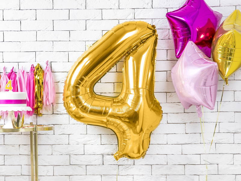 Balon foliowy cyfra 4 złoty 86cm - zdjęcie 2