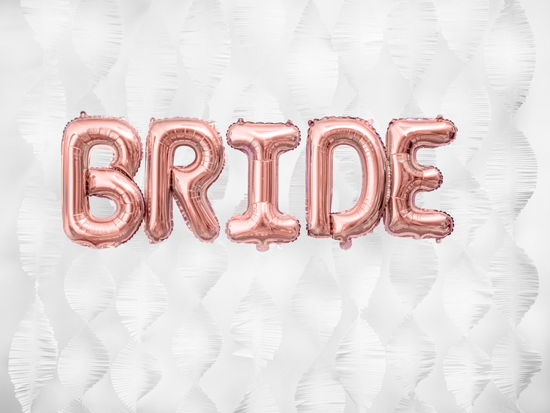 Balon foliowy litera E 35 cm różowe złoto - opakowanie