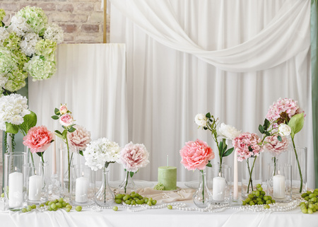 Sztuczny Kwiat - Róża z dwoma pąkami, 55 cm, jasny krem