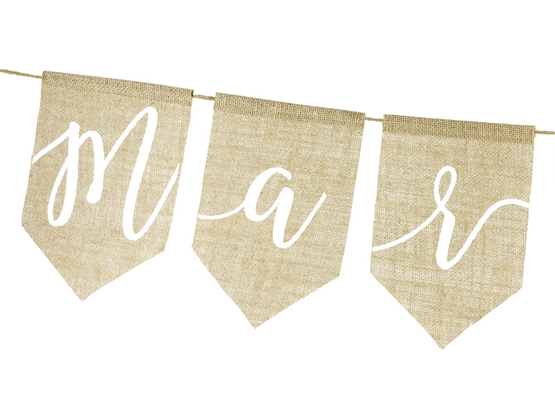 Baner ślubny z napisem Just married – rustykalna dekoracja