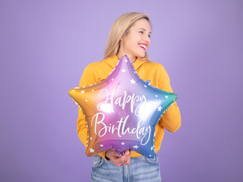 Balon foliowy Happy Birthday w kształcie gwiazdy