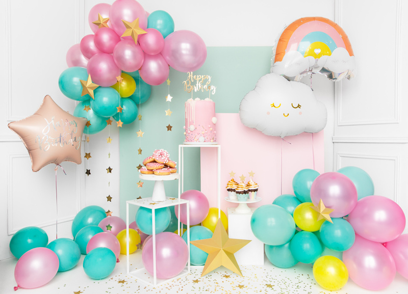 Balon foliowy Happy Birthday jasny pudrowy róż 40cm - widok z boku