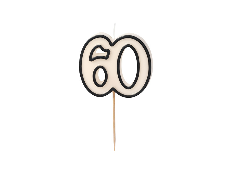 Świeczka urodzinowa liczba 60, biało-czarna