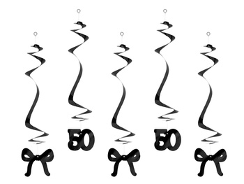 Świderki na 50 urodziny z kokardkami, 50 cm, czarne (1 op. / 5 szt.)